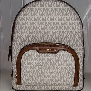 Michael Kors Signature Monogram Backpack in Brown and Cream